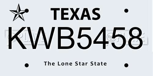 KWB5458 Texas License Plate