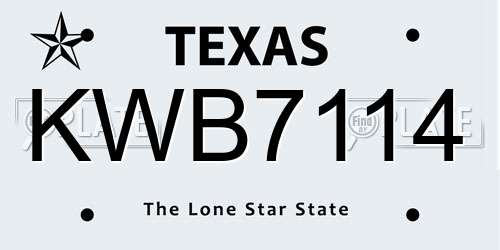 KWB7114 Texas License Plate