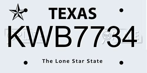 KWB7734 Texas License Plate