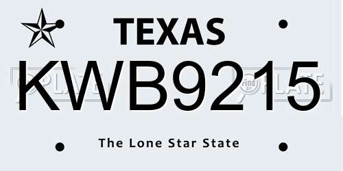KWB9215 Texas License Plate
