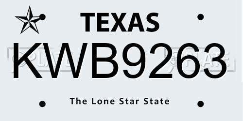 KWB9263 Texas License Plate
