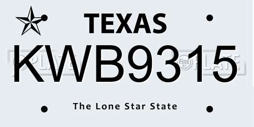 KWB9315 Texas License Plate