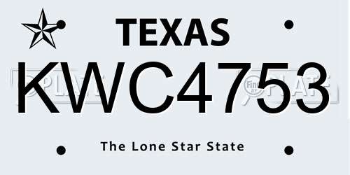 KWC4753 Texas License Plate