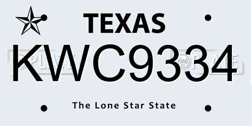 KWC9334 Texas License Plate