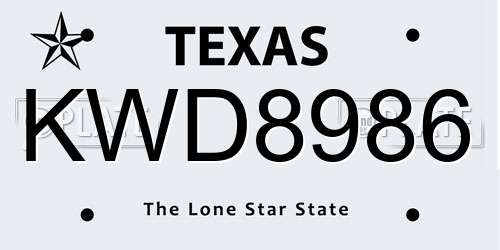 KWD8986 Texas License Plate
