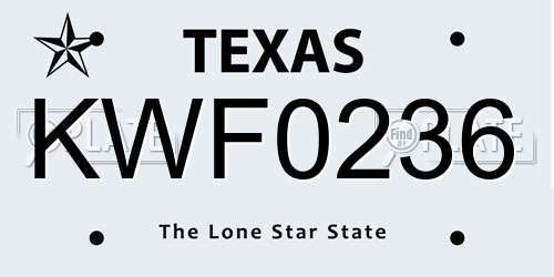KWF0236 Texas License Plate