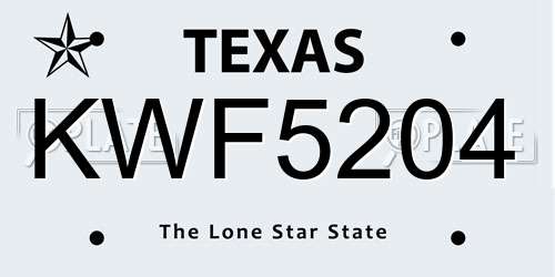 KWF5204 Texas License Plate