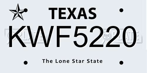 KWF5220 Texas License Plate