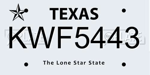KWF5443 Texas License Plate
