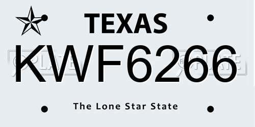 KWF6266 Texas License Plate