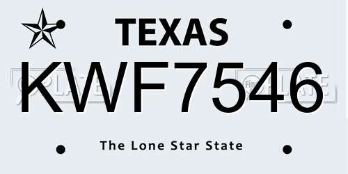 KWF7546 Texas License Plate