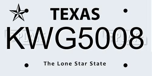KWG5008 Texas License Plate
