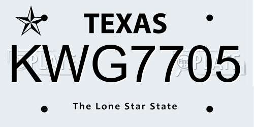 KWG7705 Texas License Plate