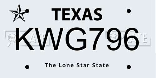 KWG796 Texas License Plate
