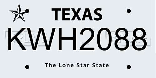 KWH2088 Texas License Plate