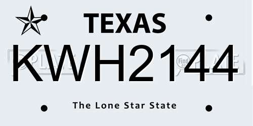 KWH2144 Texas License Plate