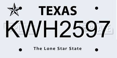 KWH2597 Texas License Plate