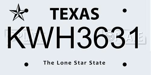 KWH3631 Texas License Plate