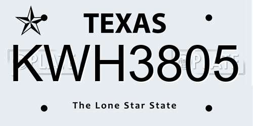 KWH3805 Texas License Plate