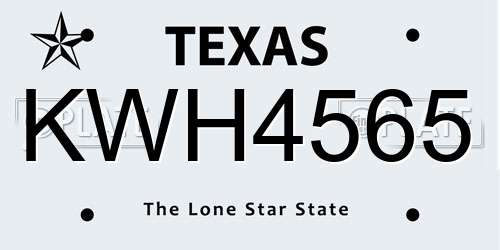 KWH4565 Texas License Plate