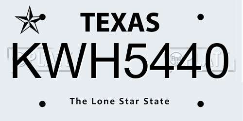 KWH5440 Texas License Plate