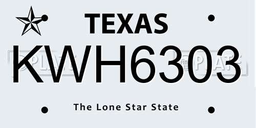 KWH6303 Texas License Plate