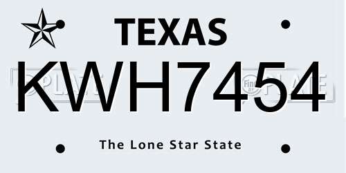 KWH7454 Texas License Plate