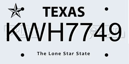 KWH7749 Texas License Plate
