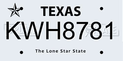 KWH8781 Texas License Plate