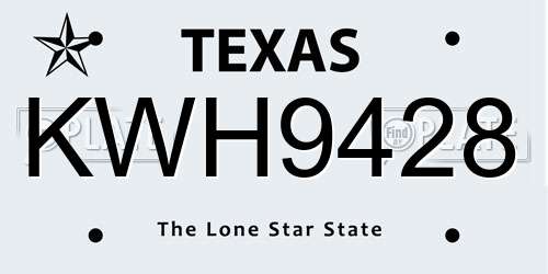 KWH9428 Texas License Plate