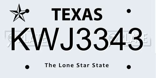 KWJ3343 Texas License Plate