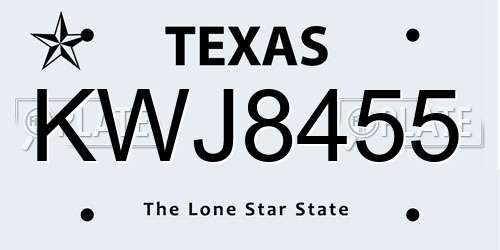 KWJ8455 Texas License Plate