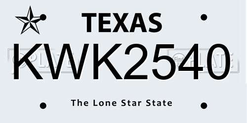 KWK2540 Texas License Plate