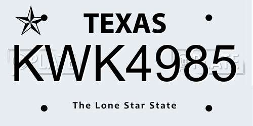 KWK4985 Texas License Plate