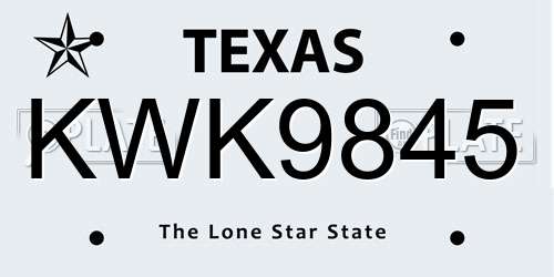 KWK9845 Texas License Plate