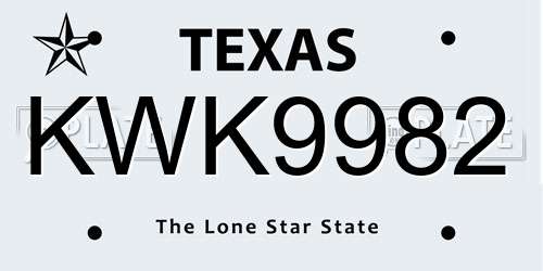 KWK9982 Texas License Plate