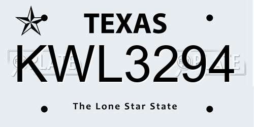 KWL3294 Texas License Plate