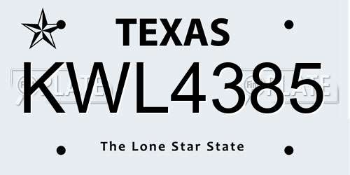 KWL4385 Texas License Plate