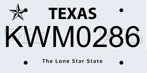KWM0286 Texas License Plate