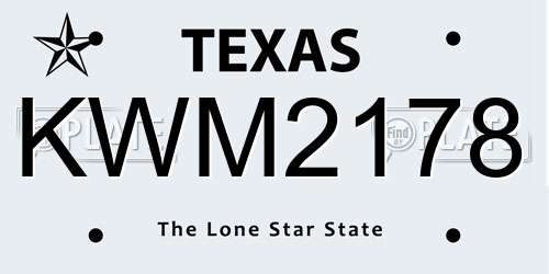 KWM2178 Texas License Plate