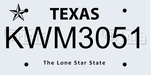 KWM3051 Texas License Plate