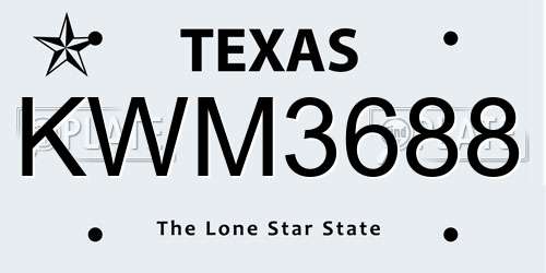 KWM3688 Texas License Plate
