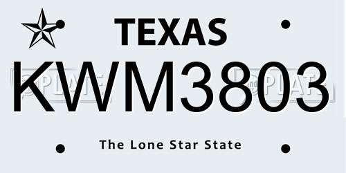KWM3803 Texas License Plate