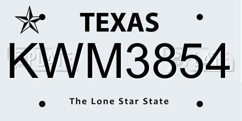 KWM3854 Texas License Plate