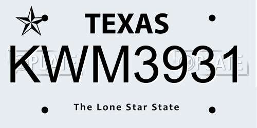 KWM3931 Texas License Plate