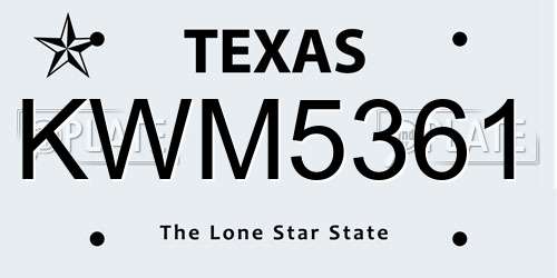 KWM5361 Texas License Plate