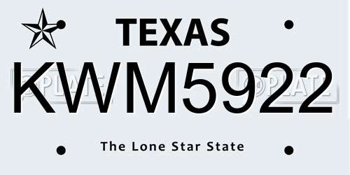 KWM5922 Texas License Plate