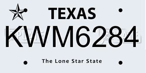KWM6284 Texas License Plate