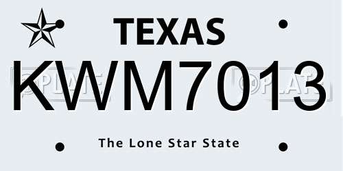 KWM7013 Texas License Plate