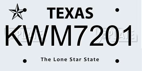 KWM7201 Texas License Plate